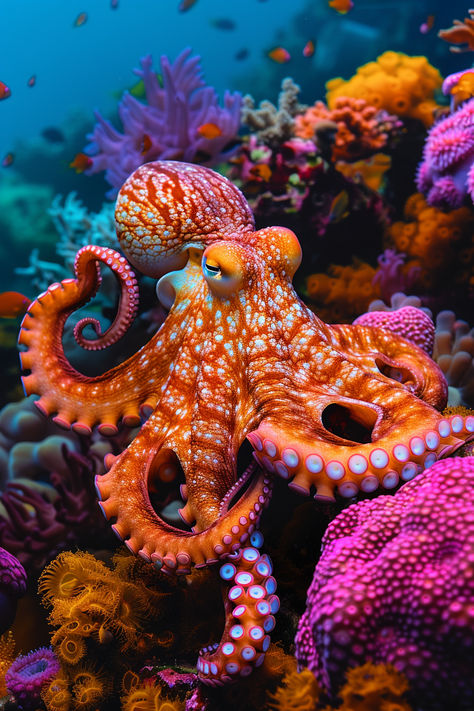 Octopus In Coral Reef, Coral Reef Creatures, Fish Coral Reef, Octopus Photos National Geographic, Octopus Reference, Octopus Image, Colourful Octopus, Real Octopus, Coral Reef Pictures