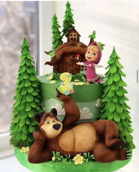 Masha And The Bear Cake, Masha Cake, Cake Designs For Boy, Cartoon Birthday Cake, Marsha And The Bear, Twin Birthday Cakes, Pig Birthday Cakes, Candy Birthday Cakes