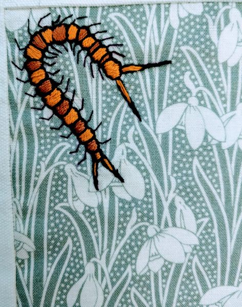 Centipede Embroidery, Insect Quilt, Beetle Shirt, Denim Embroidery, Visible Mending, Stitch Art, Hand Embroidery Patterns, Cross Stitch Art, Embroidery And Stitching