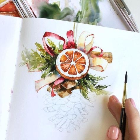 Watercolor Christmas Cards Diy, Christmas Card Tutorials, Christmas Sketch, Painted Christmas Cards, Christmas Card Art, Watercolor Christmas Cards, Instagram Christmas, 수채화 그림, Diy Watercolor