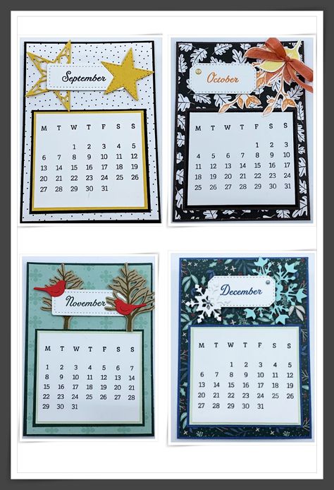 Handmade Calendar Ideas, Stampin Up Days To Remember, Handmade Calendar, Easel Calendar, July Calendar, Post It Note Holders, August Calendar, October Calendar, Calendar Craft