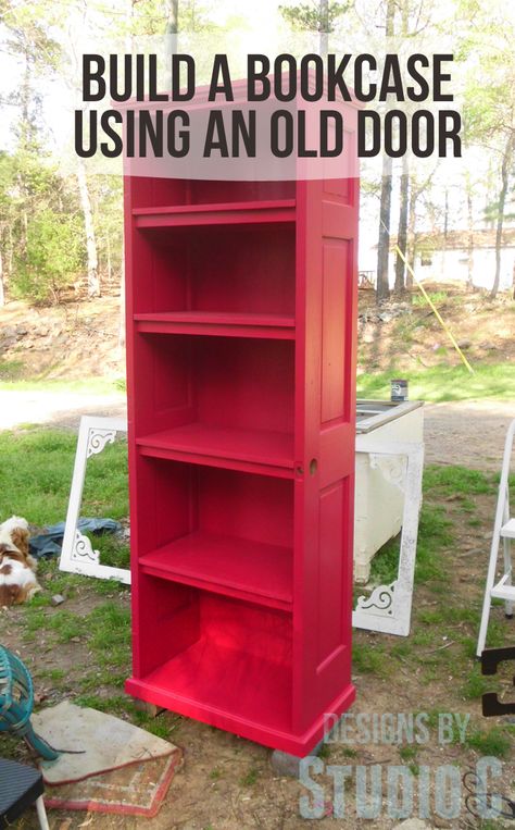 Build a Bookcase Using an Old Door | Build A Bookcase, Doors Repurposed, Built In Bookcase, Old Door, Old Doors, Upcycled Crafts, Redo Furniture, Book Shelf, Repurposed Furniture