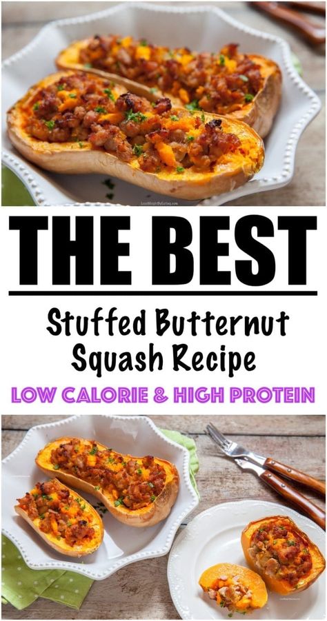 Butternut Squash Oven, Stuffed Butternut Squash, Stuffed Butternut, 500 Calories Recipes, Butternut Recipes, Butternut Squash Recipe, Healthy Butternut Squash, Low Calorie High Protein, Low Calorie Protein