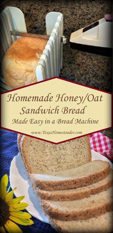 Sandwhich Bread, Oat Bread Recipe, Oatmeal Bread Recipe, Bread Maker Machine, Gluten Free Sandwich Bread, Honey Oat Bread, Best Bread Machine, Honey Bread, Homemade Oatmeal