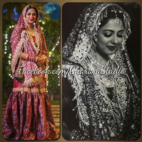 Lucknowi Bridal Gharara Lucknowi Gharara, Gharara Designs, Muslim Wedding Dress, Bridal Mehndi Dresses, Pakistani Wedding Outfits, Pakistani Dresses Casual, Asian Bride, Fancy Dress Design, Bridal Photography