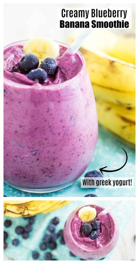 Blueberry Banana Smoothie Recipe, Greek Yogurt Smoothie Recipes, Blueberry Banana Smoothie Recipes, Recipe With Greek Yogurt, Stylish Cravings, Smoothie Easy, Greek Yogurt Smoothie, Smoothie Recipes With Yogurt, Yogurt Smoothie