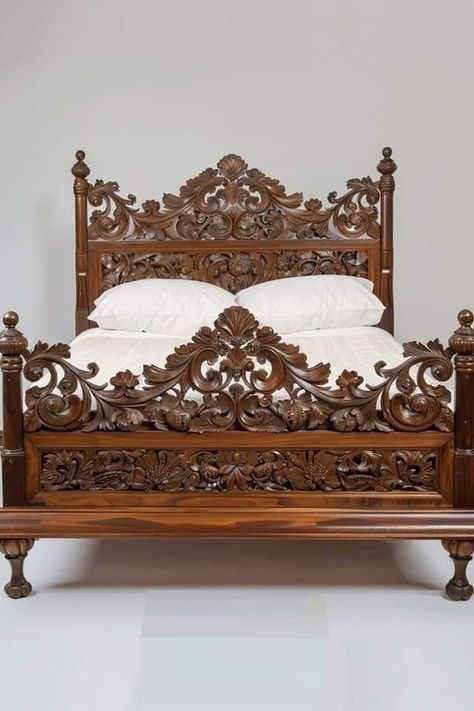 Bed Design Wooden Indian, Vintage Bed Frame Wooden, Bed Design Wooden, Bed Frame Wooden, Bedroom Set Designs, Puja Mandir, Arched Wall Decor, Vintage Bed Frame, Bed Design Ideas