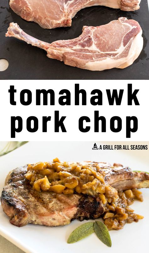 This Tomahawk Pork Chop is perfect for special occasions. Treat your taste buds to the flavor of pork and apples in every bite. The flavor of the meat is next level perfection. Find out how to make this pork chop with apple compote recipe. Tomahawk Pork Chop Recipe, Tomahawk Pork Chop, Apple Compote Recipe, Sous Vide Instant Pot, Pork And Apples, Apple Compote, Recipes For The Grill, Pork Chop Recipe, Cooking Food Recipes