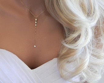 Bridesmaid gift | Etsy Wedding Necklace Simple, Jupiter Fl, Necklace Bridal, Y Necklace, Back Jewelry, Valentines Necklace, Bridal Bracelet, Wedding Jewellery Necklace, Bridal Gold Jewellery