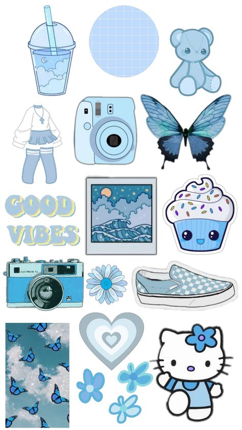 Blue aesthetic stickers Blue Scrapbook, Sticker Design Inspiration, Preppy Stickers, Scrapbook Printing, Cute Laptop Stickers, Iphone Case Stickers, Scrapbook Stickers Printable, Bullet Journal Stickers, Book Art Diy