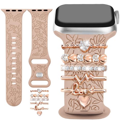 PRICES MAY VARY. Compatible Models：JR.DM Floral Engraved Band compatible with apple watch band 40mm 38mm 41mm 42mm 44mm 45mm 49mm, for Apple Watch Ultra/Apple Watch SE/iWatch Series 9, Series 8, Series 7, Series 6, Series 5, Series 4, Series 3, Series 2, Series 1. All iWatch Series Version. Note: Pls check the model on the back of your watch to select the correct size Perfect Charms Decoration Designed：JR.DM stylish apple watch band for women comes with 6 cute sparkle metal decorative ring loops Cute Watch Bands, Apple Watch Charms, Cute Apple Watch Bands, Watch Charms, Best Apple Watch, Cute Watches, Body Smells, Beads Bracelet Design, Watch Ultra