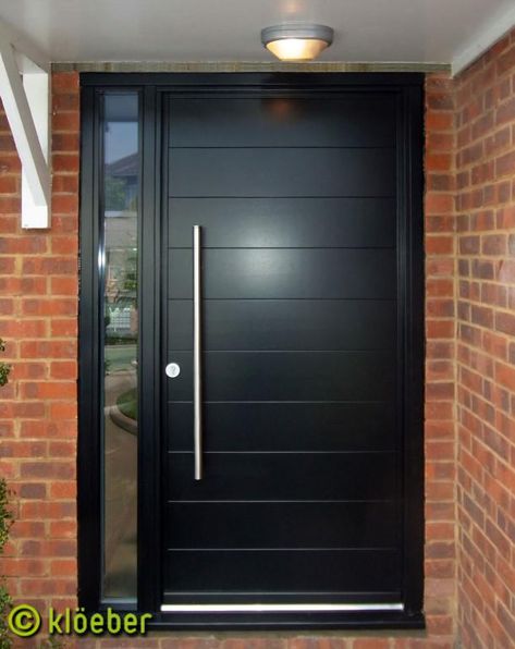 Entrance Doors, Timber Euro Funkyfront Contemporary Entrance Doors, Gallery Modern Black Front Door, Black Entry Doors, Front Doors Uk, Pintu Interior, Entry Door Designs, Black Front Door, Front Door Interior, Modern Entrance Door, Contemporary Front Doors