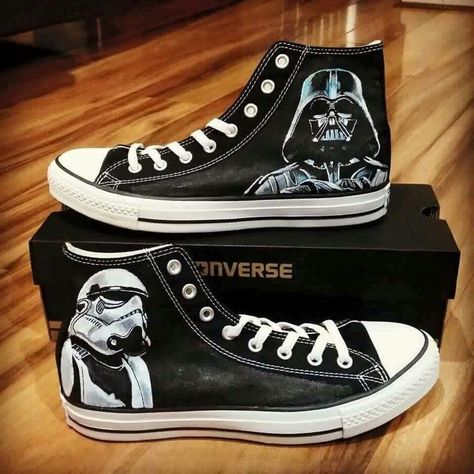 Converse Star Wars Custom Shoes, Converse Custom Sneakers For Streetwear, Nerd Shoes, Star Wars Sneakers, Custom Converse Ideas Grunge, Custom Converse High-top Sneakers For Streetwear, Converse Drawing On Shoes Emo, Star Wars Converse, Converse Painted