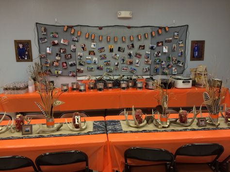 Hunting themed graduation party Graduation Hunting Theme, Hunting Themed Graduation Party Ideas, Hunting Theme Graduation Party, Hunting Graduation Party Ideas, Hunting Themed Party, 50th Birthday Party Men, Hunting Birthday Party Decorations, Themed Graduation Party, Graduation Party Inspiration