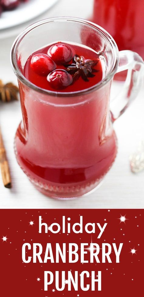 This hot holiday cranberry punch recipe provides alcoholic and non-alcoholic options. It's very easy to make and will fill your home with the wonderful aroma of winter spices. A perfect warm drink for Thanksgiving and Christmas. Kick-off the holiday season with a glass of spiced cranberry punch! #cranberry #punch #holidays #recipe #Christmas Cranberry Punch Recipes Non Alcoholic, Christmas Punch For Kids, Punch Alcoholic, Punch For Kids, Hot Christmas Drinks, Christmas Drinks Nonalcoholic, Christmas Drinks Alcohol Recipes, Cranberry Punch, Healthy Holiday Treats