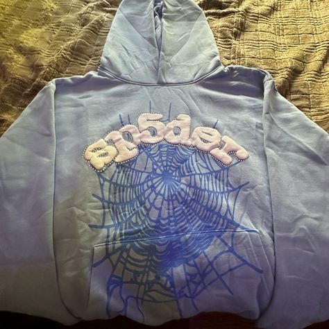 Sp5der Web Hoodie Sky Blue Spider Web Design, Skater Tee, Sky Blue Color, The Spider, Skater Style, Spider Web, Kangaroo Pocket, The Sky, Sky Blue