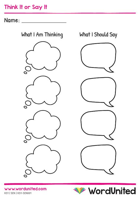 This worksheet is a great way to help children understand how what we think and what we should say may be different. This can be a handy tool to help improve social skills. Supports the following areas of learning within Key Stage 1: SEN and Understanding the World. Think It Or Say It, Improve Social Skills, Feelings Book, Key Stage 1, Olive Skin Tone, Feeling Jealous, Classroom Displays, Skills To Learn, Hand Puppets