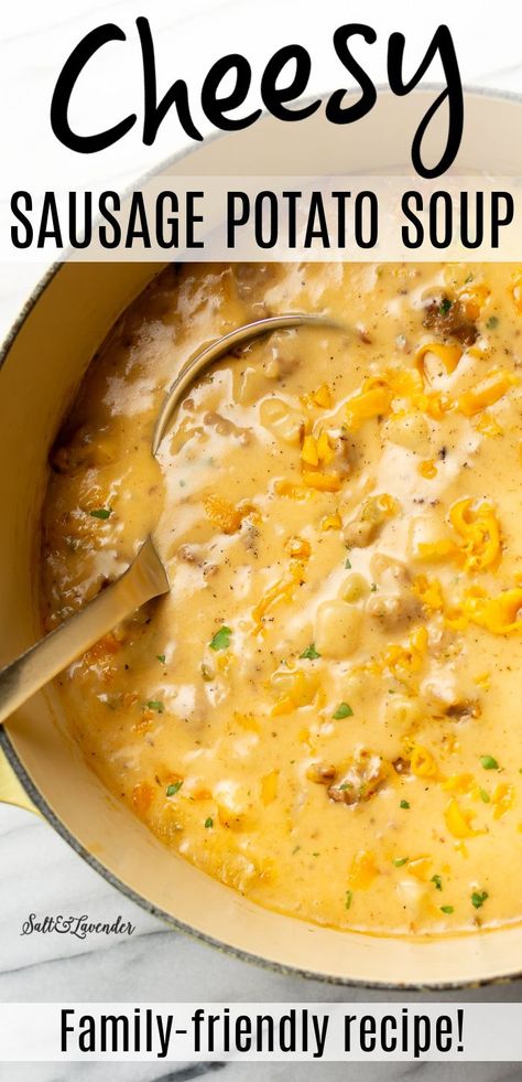 Cheesy Brat Soup, Soup With Bratwurst, Cheesy Soup Recipes, Brat Soup, Cheesy Sausage Potato Soup, Sausage Potato Soup, Sausage Soup Recipes, Sausage Potato, Sausage Potatoes