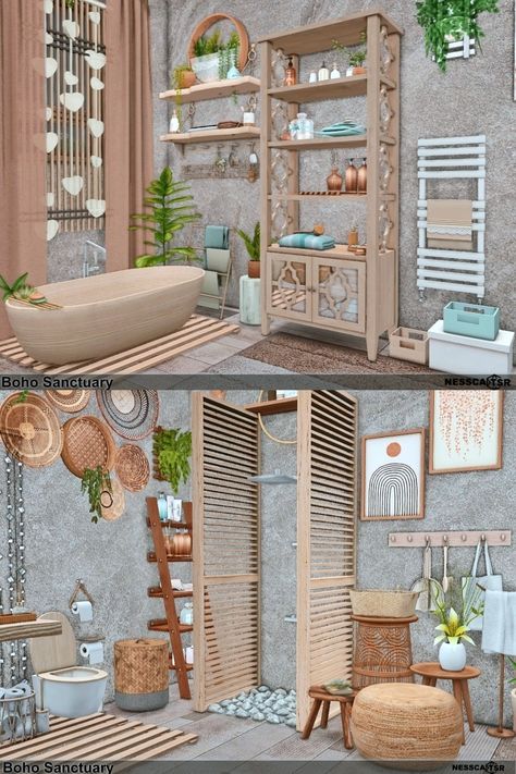 Boho Sanctuary is a romantic bathroom full of trinkets and decorations that create a very nice atmosphere. The interior is arranged in wood and gray with mint accents. Wall size: medium Room size: 6x5 Room tested in the game Room type: bathroom Sims 4 Cc Boho Bathroom, Sims 4 Boho Kitchen Cc, Ts4 Wall Decor, Sims 4 Cc Boho Decor, Boho Sims 4 Cc Furniture, Boho Sims 4 Cc, Boho Sims 4, Sims 4 Boho Cc, Sims 4 Room Cc