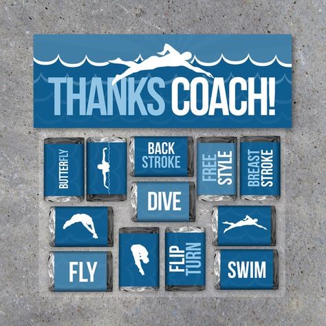 Swimming Coach Thank You Gift – Swimming Mini Candy Bar Wrappers and Matching Treat Toppers – Swim Team – Printable Files – Instant Download Swim Team Party, Swim Coach Gifts, Swim Team Shirts, Swim Team Gifts, Swimming Coach, Coach Appreciation, Swimmers Life, Swim Mom, Treat Toppers