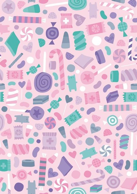 Pink and purple candy seamless vector pattern design Candy Theme Background, Sweet Candy Background, Candy Illustration Graphics, Pastel Purple Pattern Wallpaper, Candy Pattern Illustration, Candy Pattern, Candy Design, Vector Patterns Design, Purple Candy