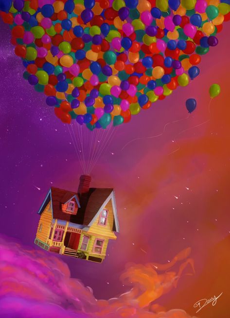 Up Movie Party Ideas, Up Pixar Art, Casa Up, Up House Pixar, Up House Drawing, Up Fanart, Up Disney Pixar, Disney Up House, Ballon Illustration