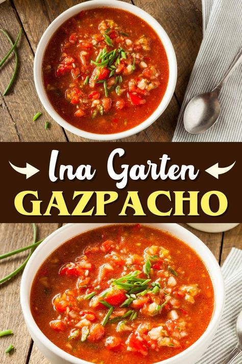 Cold Soup Recipes, Gazpacho Soup, Barefoot Contessa Recipes, Gazpacho Recipe, Recipe Soup, Chilled Soup, Ina Garten Recipes, Summer Soup, Cold Soup