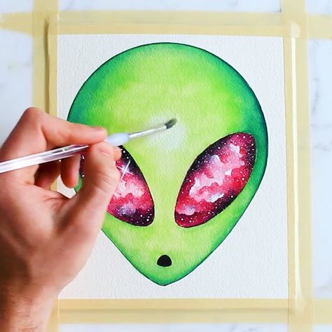 Here is the process video for my recent cosmic alien painting! Let me know what you guys think or if you have any questions! Trippy Alien Painting, Alien Painting Easy, Alien Art Painting, Cosmic Alien, Alien Painting, Ufo Art, Trippy Drawings, Trippy Painting, Hippie Painting