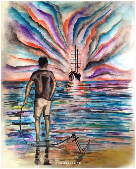 A watercolor painting which is based on the song 'Anchor' by Novo Amor. Check the link for the full post. Longing For Someone, Music Inspired Art, Love Matters, Summer Glow, Close My Eyes, Feelings And Emotions, When You Love, Say What, The Meaning