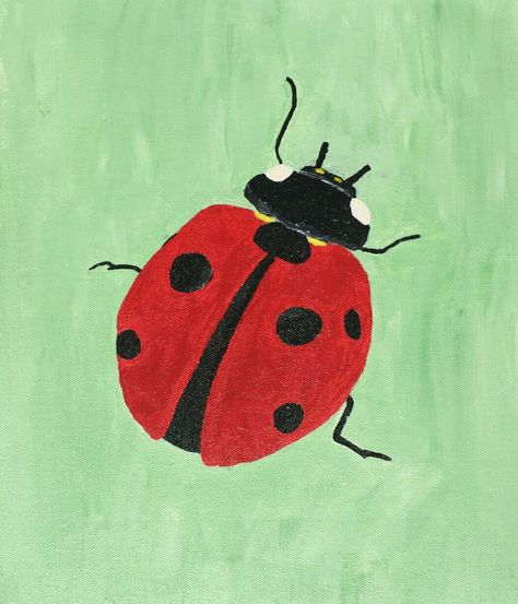 "Ladybug Up Close"-acrylic painting by Amanda Kroll Lady Bug Picture Art, Ladybug Acrylic Painting, Bug Acrylic Painting, Flower Posca Art, Ladybug Painting Easy, Ladybug Canvas Painting, Bug Painting Ideas, Ladybug Painting On Canvas, Ladybug Drawing Simple