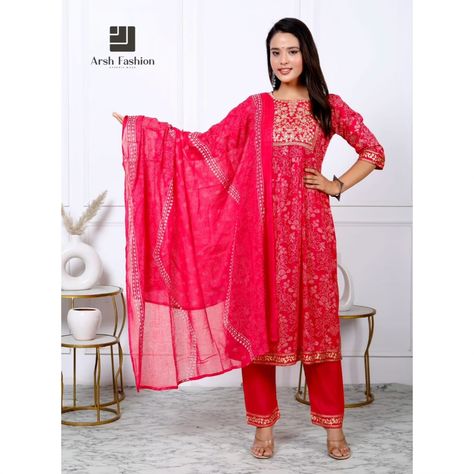 Beautiful reyon febric nayra cut suit #nayracut #kurtifashion #ethenicwear #fashionstyle #arshfashion #dupptaset #kaftan #sharara #longkurti #arshfashionbyrazzaki Nayra Cut Suit, Nayra Cut, Quick Saves