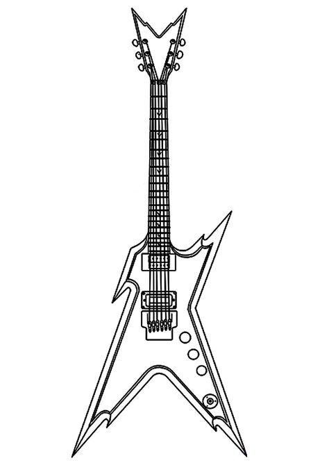 25 Colorful Guitar Coloring Pages For Your Little Ones Rock Guitar Tattoo, Guitar Tattoo Stencil, Metal Guitar Art, Dean Razorback, Guitar Coloring Page, Guitar Outline, Guitar Sketch, Colorful Guitar, Guitar Tattoo Design