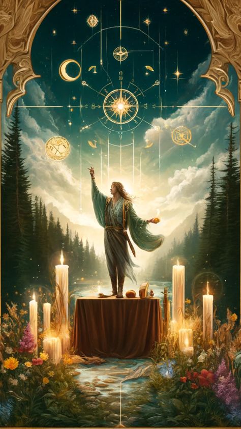 Unlock your inner power and manifest your dreams with 'The Magician' tarot card. This card represents creativity, confidence, and the ability to turn ideas into reality. Harness the energy of the universe and make magic happen. 🔮✨ #Tarot #Manifestation #TheMagician The Magician Tarot Wallpaper, The Magician Tarot Card Art, Tarot Magician, Tarot The Magician, Magician Art, The Magician Tarot Card, Magician Tarot Card, Magician Tarot, Energy Symbols