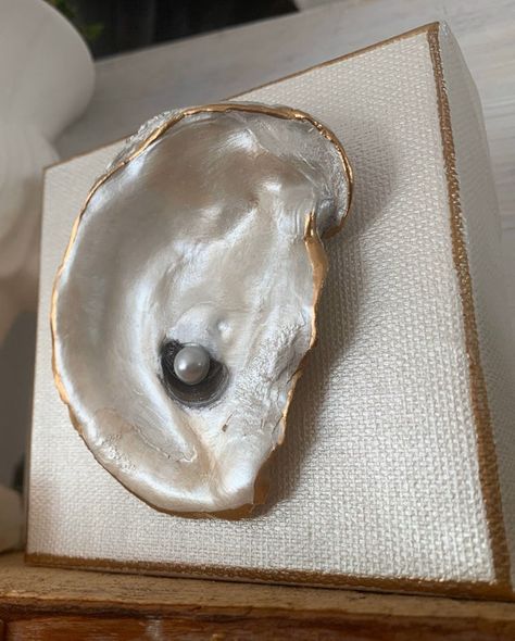 Gold leaf oyster on 6x6 canvas Oyster Pearl, Wooden Cross, Acrylic Paintings, Gold Leaf, Louisiana, Sea Shells, Stretch Canvas, United States, Paintings