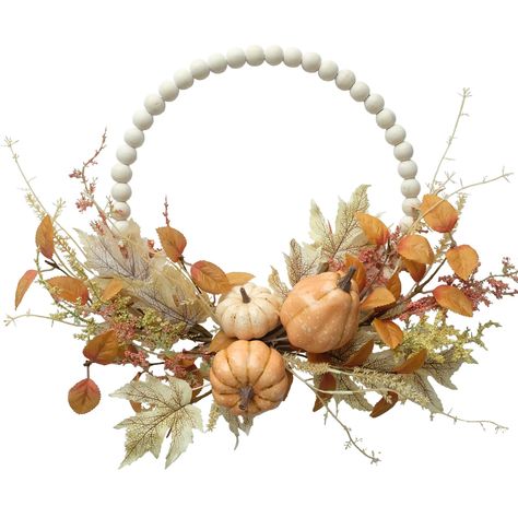 Wood Bead Pumpkin, Bead Pumpkin, Pumpkin Fall Wreath, Decoupage Pumpkins, Cheap Fall Decor, Fall Deco Mesh Wreath, Fall Deco Mesh, Fall Wreath For Front Door, Fall Wood Signs