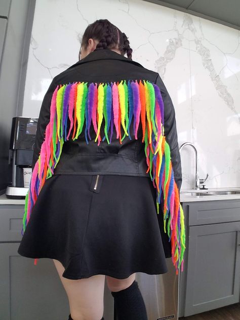 116 worm on a strings hand sewn onto a leather jacket. Worms On Strings, Creepy Cute, Green Day, Fitness Inspo, Diy Clothes, Leather Jacket, Fashion Inspo, Outfit Inspo, Cute Outfits