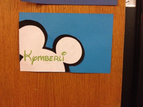 Disney Channel themed door decs. Made by RA Kymberli Conger, WSU. Movie Door Decs, Disney Door Decs, Dorm Name Tags, Ra College, Door Name Tags, Resident Assistant Door Decs, Res Life Door Decs, Ra Door Tags, Door Decorations College