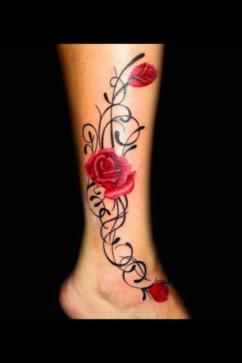 Tribal Rose Tattoo Rose Tattoo Leg, Rose Vine Tattoos, Jagua Henna, Rose Tattoos For Women, Ankle Tattoos For Women, Anklet Tattoos, Red Rose Tattoo, Leg Tattoos Women, Rose Tattoo Design