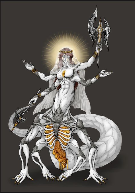 Capricorn Monster, Simic Hybrid Art, Angelic Monster, Infected Concept Art, Demon Design Character Concept, Deity Oc, Creepy Unicorn, Angel Monster, Mythical Gods