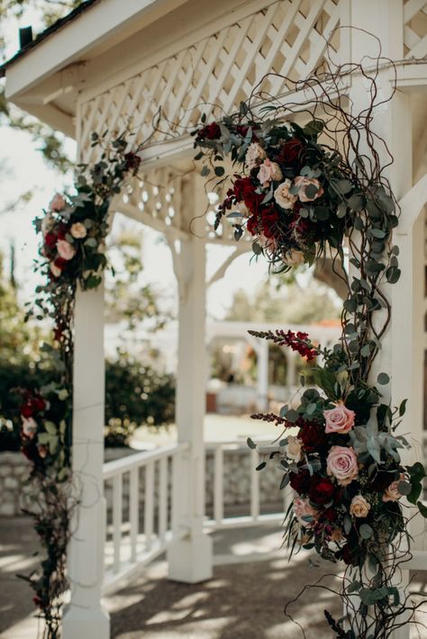 Fall Wedding Gazebo Decor, Wedding Ceremony Pergola Decor, Wedding Gazebo Decorations Outdoor Fall, Gazebo Fall Wedding Decorations, Wedding Flowers Gazebo, Ceremony Gazebo Decorations, Flower Gazebo Wedding, Gazebo Flower Decorations, Outdoor Gazebo Wedding Decorations