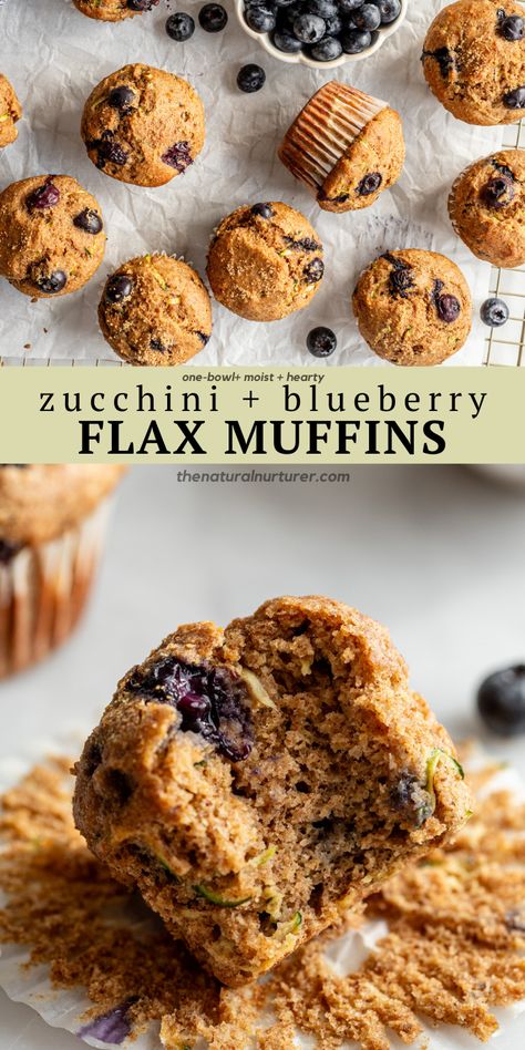 These flax muffins are not only full of fiber   protein from ground flax   Greek yogurt, but they are delightfully moist   tender thanks to the addition of grated zucchini and juicy blueberries. Mixed up in one mixing bowl   baking up in just 20 minutes, these hearty zucchini blueberry muffins make for a delicious breakfast or nutrient dense snack. Blueberry Zucchini Muffins Healthy, High Fiber Blueberry Muffins, Protein Bran Muffins, High Fiber Muffins For Kids, High Protein Mini Muffins, Greek Yogurt Baked Goods, Protein Muffins For Kids, Zucchini Protein Muffins, Zucchini Blueberry Muffins