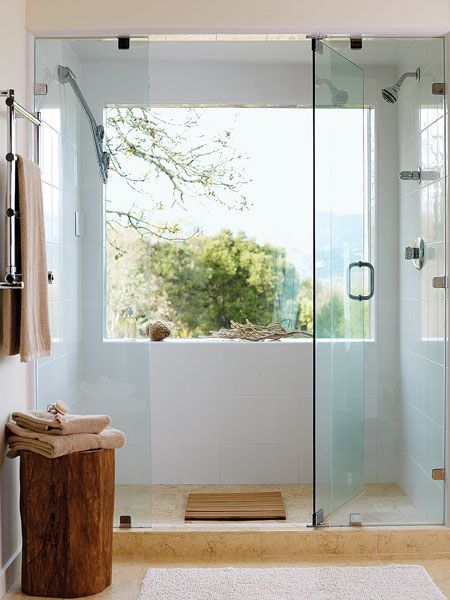 bathroom stool Shower Windows Ideas, Bathroom Shower Stalls, House Tweaking, Window In Shower, Dream Shower, Bathroom Windows, Shower Remodel, Dream Bathroom, Shower Door