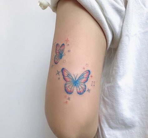 Pastel Butterfly Tattoo, Purple Tattoos, Rainbow Tattoos, Sweet Tattoos, Cute Little Tattoos, Cute Tiny Tattoos, Stylist Tattoos, Cute Tattoos For Women, Rainbow Butterfly