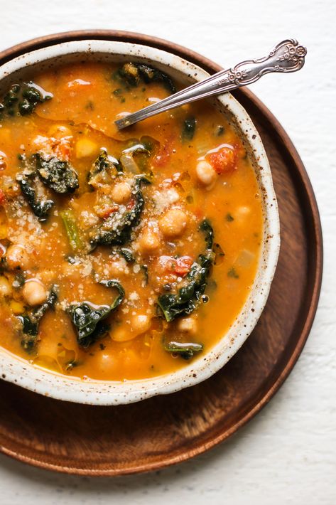 Easy Chickpea and Kale Tuscan-Style Soup Whole30 Easy, Kale Stew, The Defined Dish, Tuscan Bean Soup, Defined Dish, Salad Kale, Easy Ramen, Chickpea Soup, Kale Soup