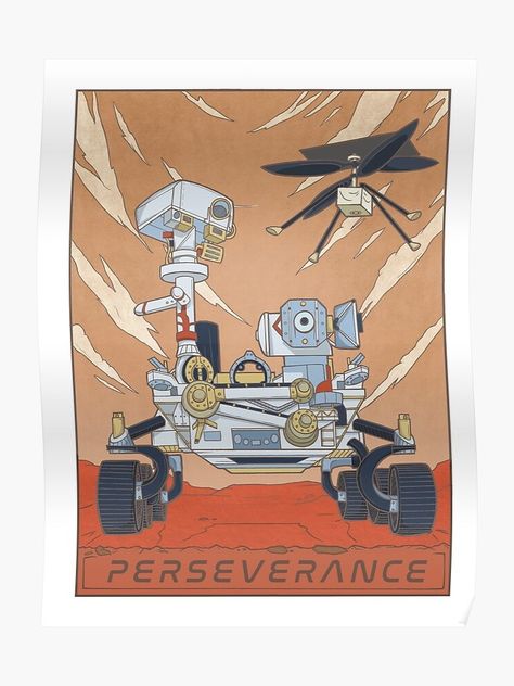 An original comic style illustration of the NASA's Perseverance rover and Ingenuity helicopter on the surface of mars. Poster and Art Prints available!

#nasapersevere #ingenuityhelicopter #marshelicopter #marsflight #perseverance #nasa #marsrover #astronomygifts #spacegifts #sciencegifts Mars Rover Illustration, Helicopter Illustration, Nasa Drawing, Comic Style Illustration, Mars Poster, Perseverance Rover, Mars Rover, Space Illustration, Drawing Poster