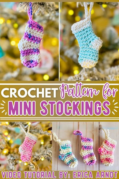 25 Creative Free Crochet Christmas Stocking Patterns - DIYsCraftsy Easy Crochet Xmas Gifts, Small Crochet Patterns For Beginners, Mini Christmas Stocking Crochet Pattern, Small Crochet Gifts Christmas, Crochet Stocking Stuffer Ideas, Crochet Christmas Bags Free Pattern, Crochet Christmas Stocking Ornament, Crochet Quick Christmas Gifts, Small Quick Crochet Gifts