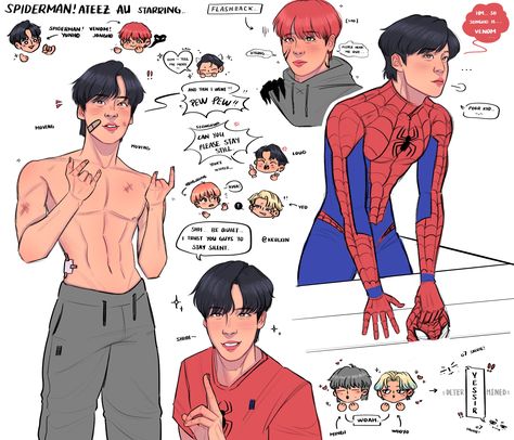 Yunho Spiderman, Wallpaper Spiderman, Pirate Kids, Ateez Yunho, Jeong Yun-ho, Song Min-gi, Kpop Drawings, Woo Young, Small Words