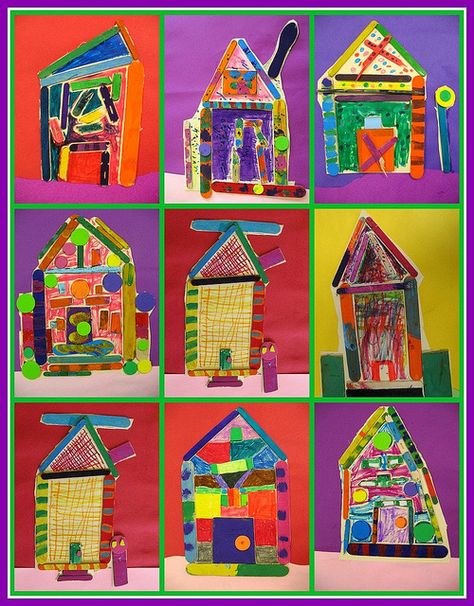 Second grade Hiedelberg houses - wish I'd seen this street when I taught in Detroit! Art 2nd Grade, Popsicle Stick Houses, Classe D'art, 2nd Grade Art, Classroom Art Projects, Stick Art, Kindergarten Art, Art Lessons Elementary, Art Lesson Plans