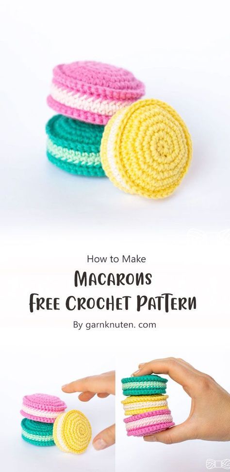 These colorful and tasty looking macarons are a fun and unique piece of décor for any home. The pattern uses only basic crochet stitches and is easy-to-follow. Macaron Crochet Pattern, Amigurumi Macaron, Crochet Macaron, Cute Macarons, Crochet Cake, Free Crochet Amigurumi, Cute Amigurumi, Crochet Keychain Pattern, Crochet Gratis