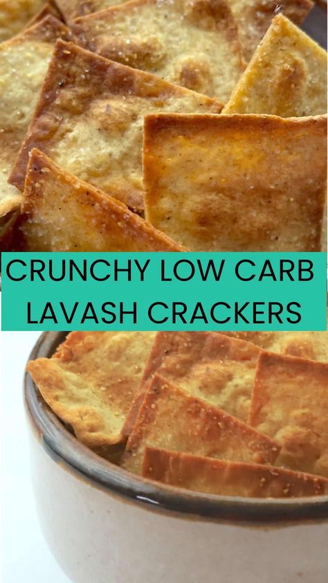 Super crunchy low carb lavash crackers, perfect for dips, cheese, or used as a canapé. Only 1g of carbs for 4 crackers Keto Friendly Crackers, Lavash Crackers, Low Carb Crunchy Snacks, Pub Cheese, Low Carb Crackers, Ricotta Recipes, Low Carb Tortillas, Crunchy Snack, Cracker Snacks